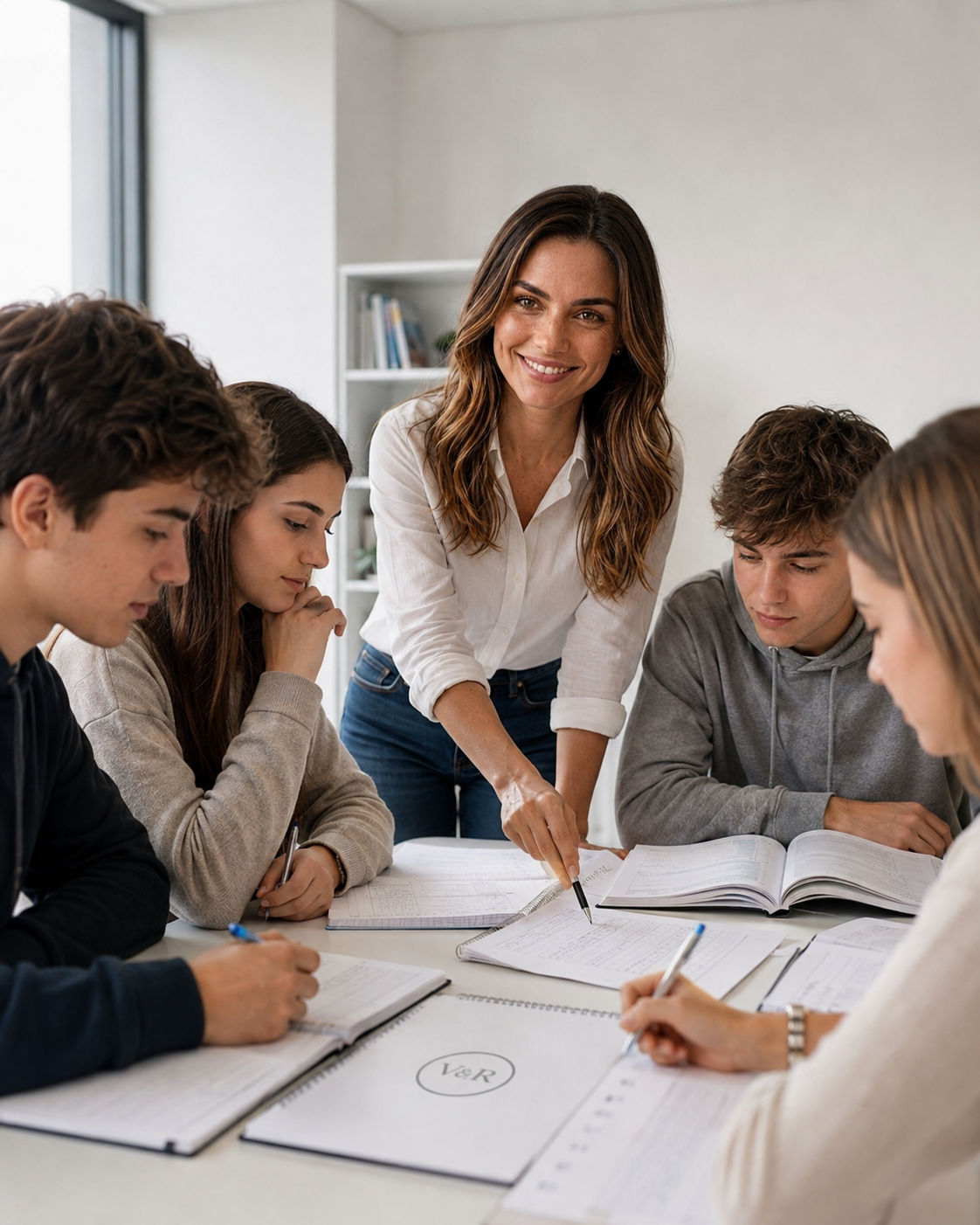 Sara acompañando a un grupo reducido de estudiantes